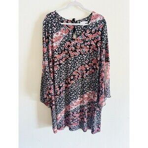 Westport 1962 Sz 2X Plus Size Floral Bell Sleeve Shift Dress Spandex Cottagecore